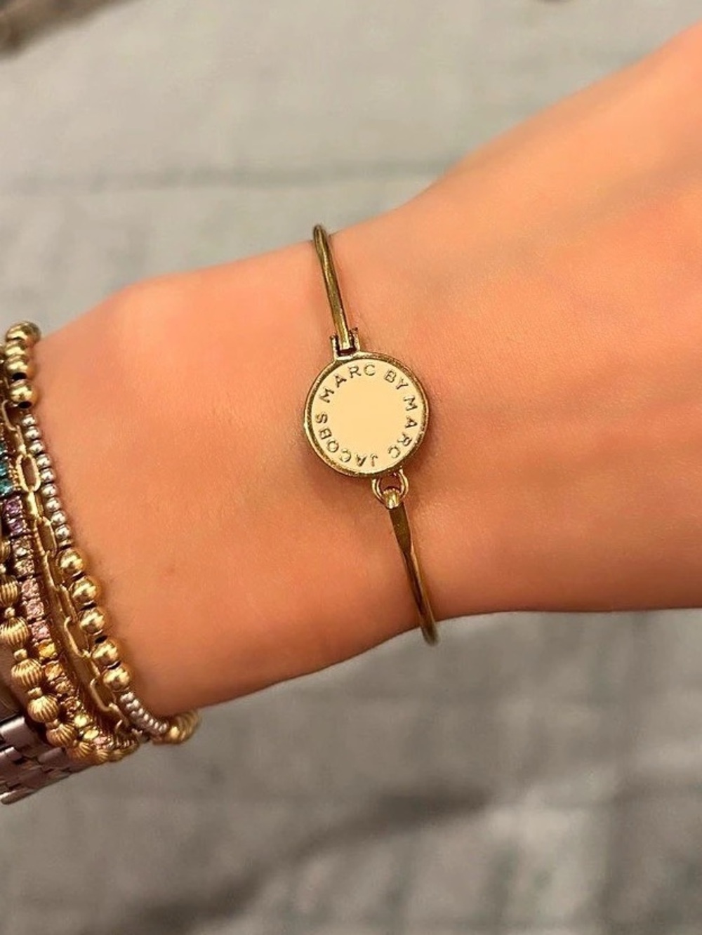 Marc Jacobs Gold-Tone Logo Bangle Bracelet